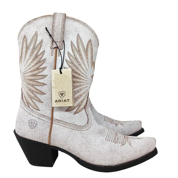 Ariat GOLDIE Western Boots Size 8 Distressed White NWT Cowboy Cowgirl Country - Picture 1 of 9